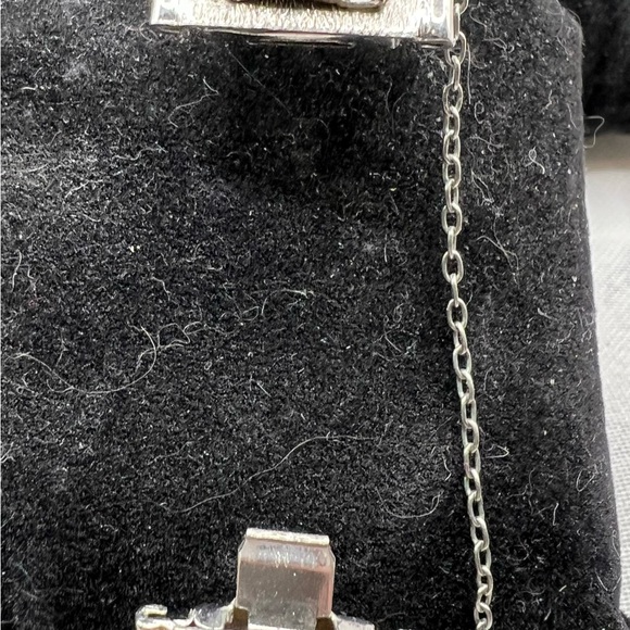 Repousse Silver Tone Floral Bracelet with security chain - Picture 4 of 5